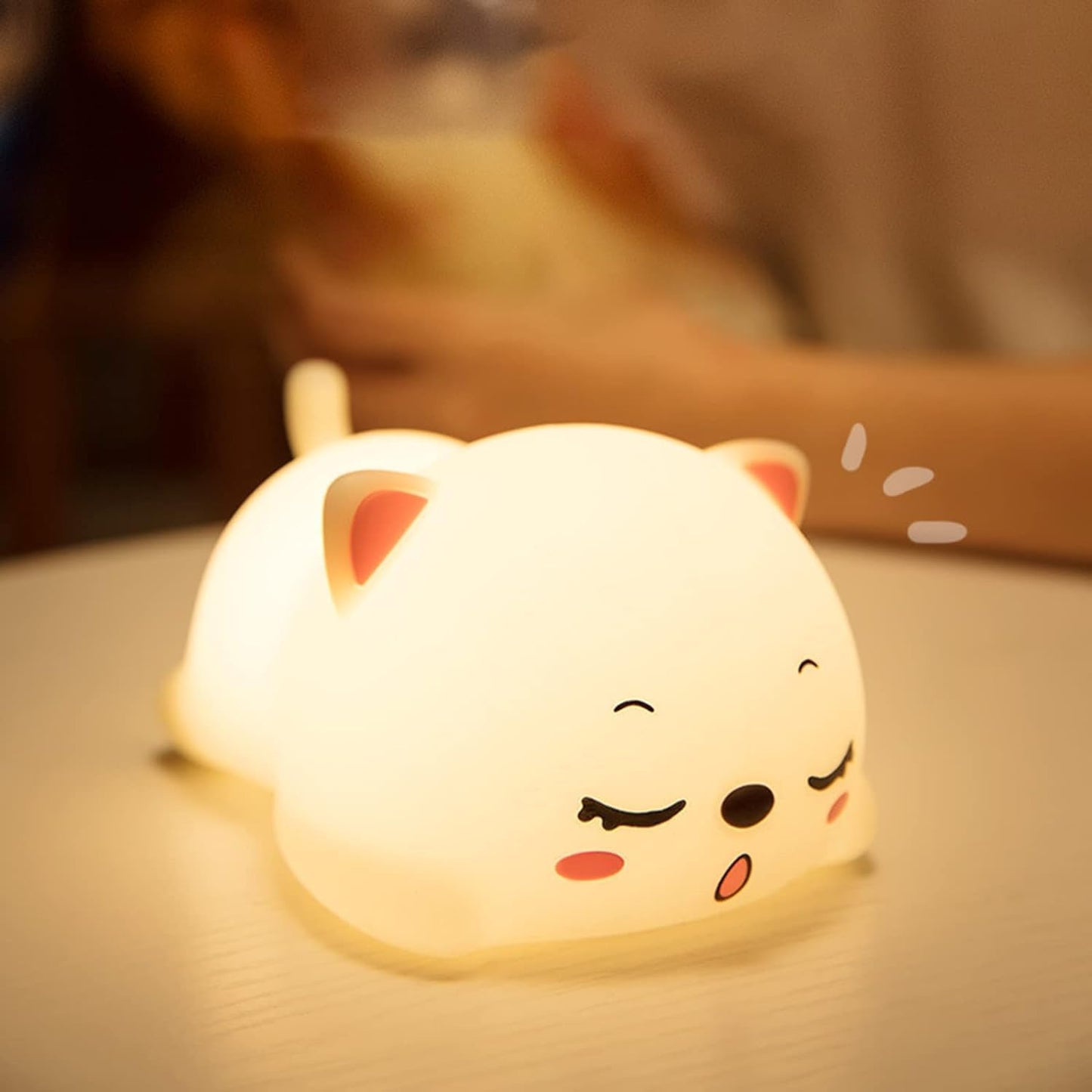 Silicone Snoring Cat Night Light | Cute USB Rechargeable LED Night Lamp for Kids, Bedroom & Home Décor