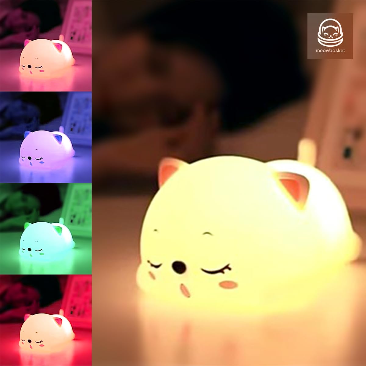 Silicone Snoring Cat Night Light | Cute USB Rechargeable LED Night Lamp for Kids, Bedroom & Home Décor