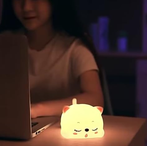 Silicone Snoring Cat Night Light | Cute USB Rechargeable LED Night Lamp for Kids, Bedroom & Home Décor
