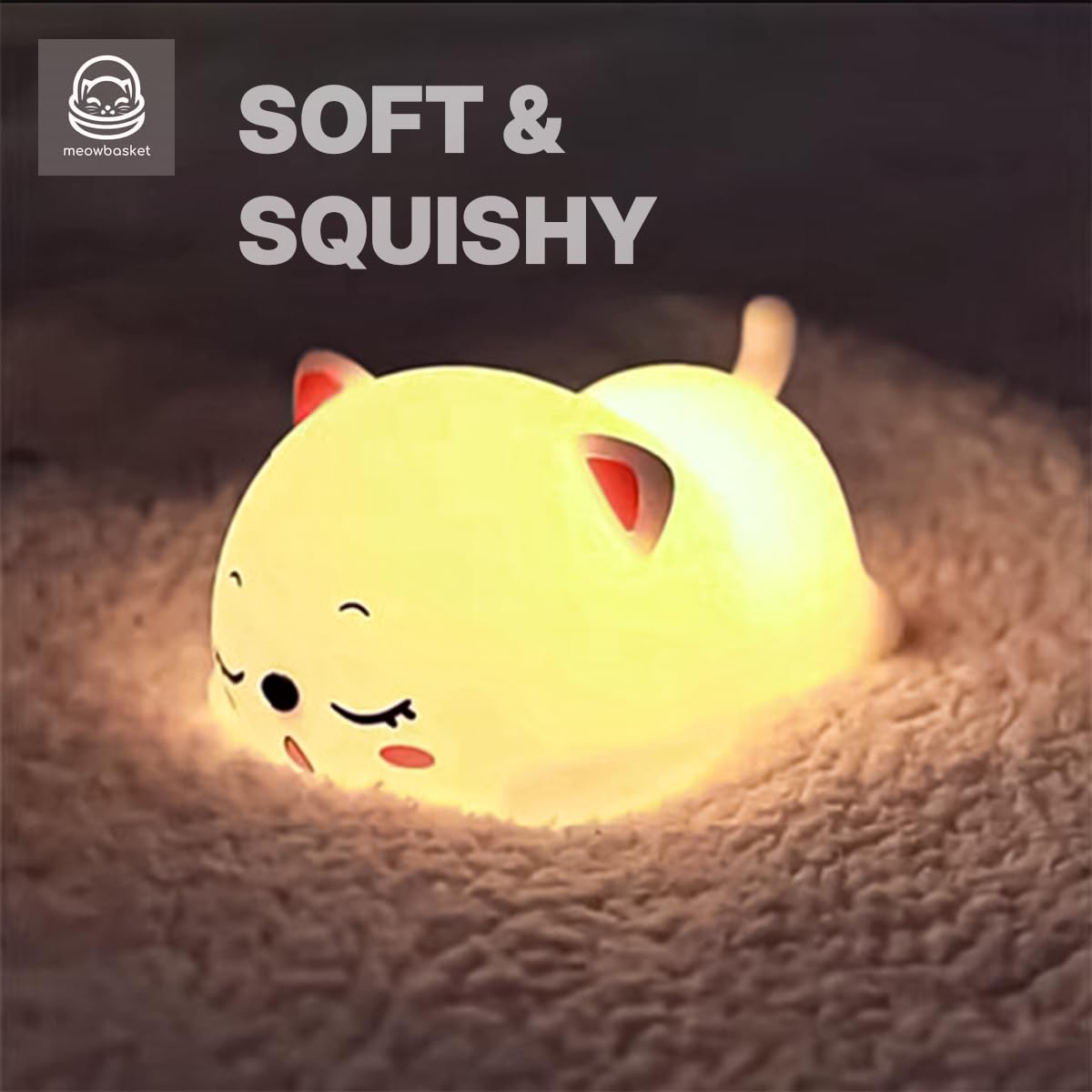 Silicone Snoring Cat Night Light | Cute USB Rechargeable LED Night Lamp for Kids, Bedroom & Home Décor