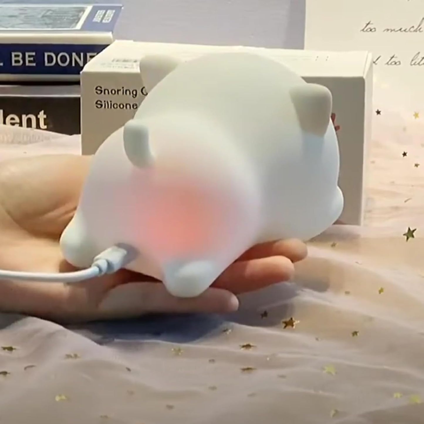 Silicone Snoring Cat Night Light | Cute USB Rechargeable LED Night Lamp for Kids, Bedroom & Home Décor