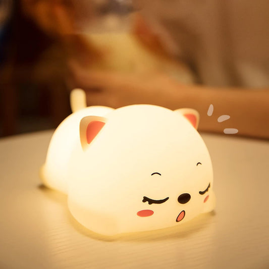 Silicone Snoring Cat Night Light | Cute USB Rechargeable LED Night Lamp for Kids, Bedroom & Home Décor