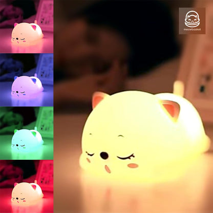 Silicone Snoring Cat Night Light | Cute USB Rechargeable LED Night Lamp for Kids, Bedroom & Home Décor